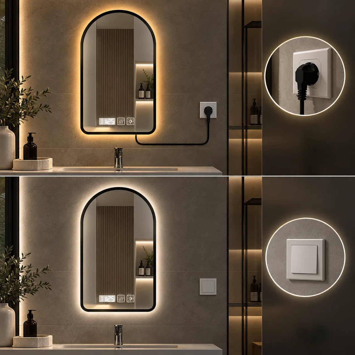 CURVA - Miroir de Salle de Bain Cintré, Cadre Aluminium & LED Tricolore