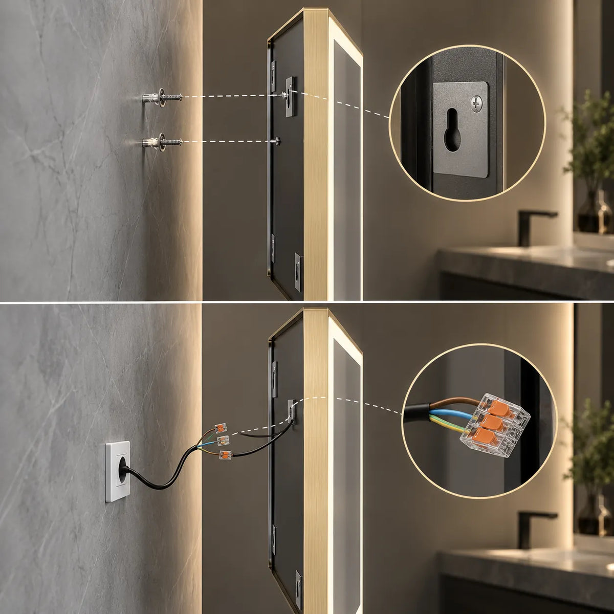 AUREO - Miroir de Salle de Bain LED Cadre Doré Aluminium, Anti-Buée