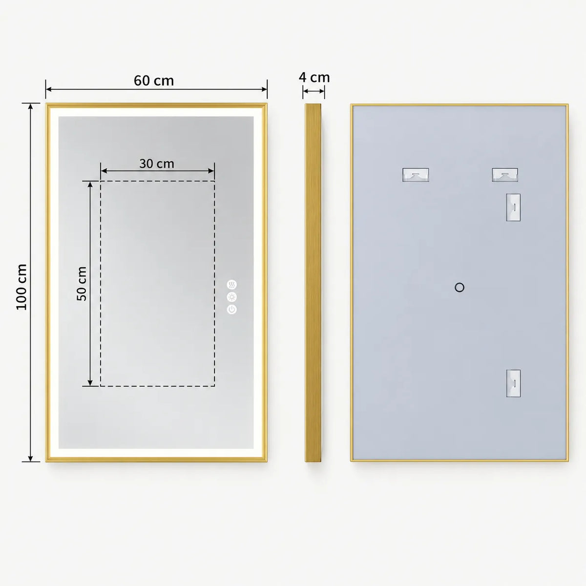 AUREO - Miroir de Salle de Bain LED Cadre Doré Aluminium, Anti-Buée