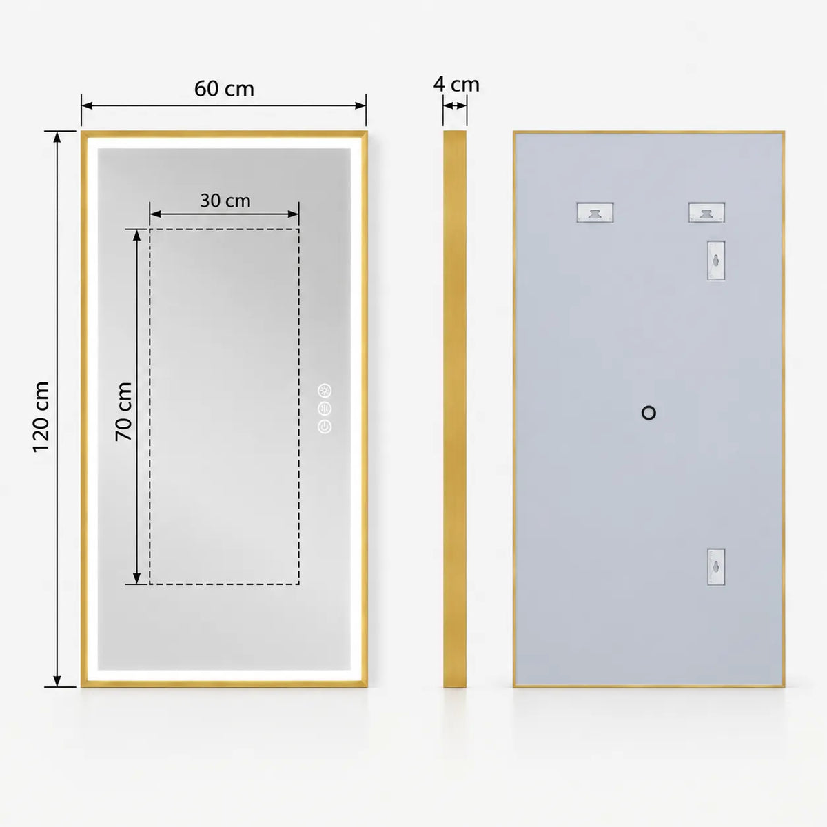 AUREO - Miroir de Salle de Bain LED Cadre Doré Aluminium, Anti-Buée