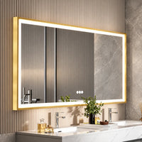 AUREO - Miroir de Salle de Bain LED Cadre Doré Aluminium, Anti-Buée