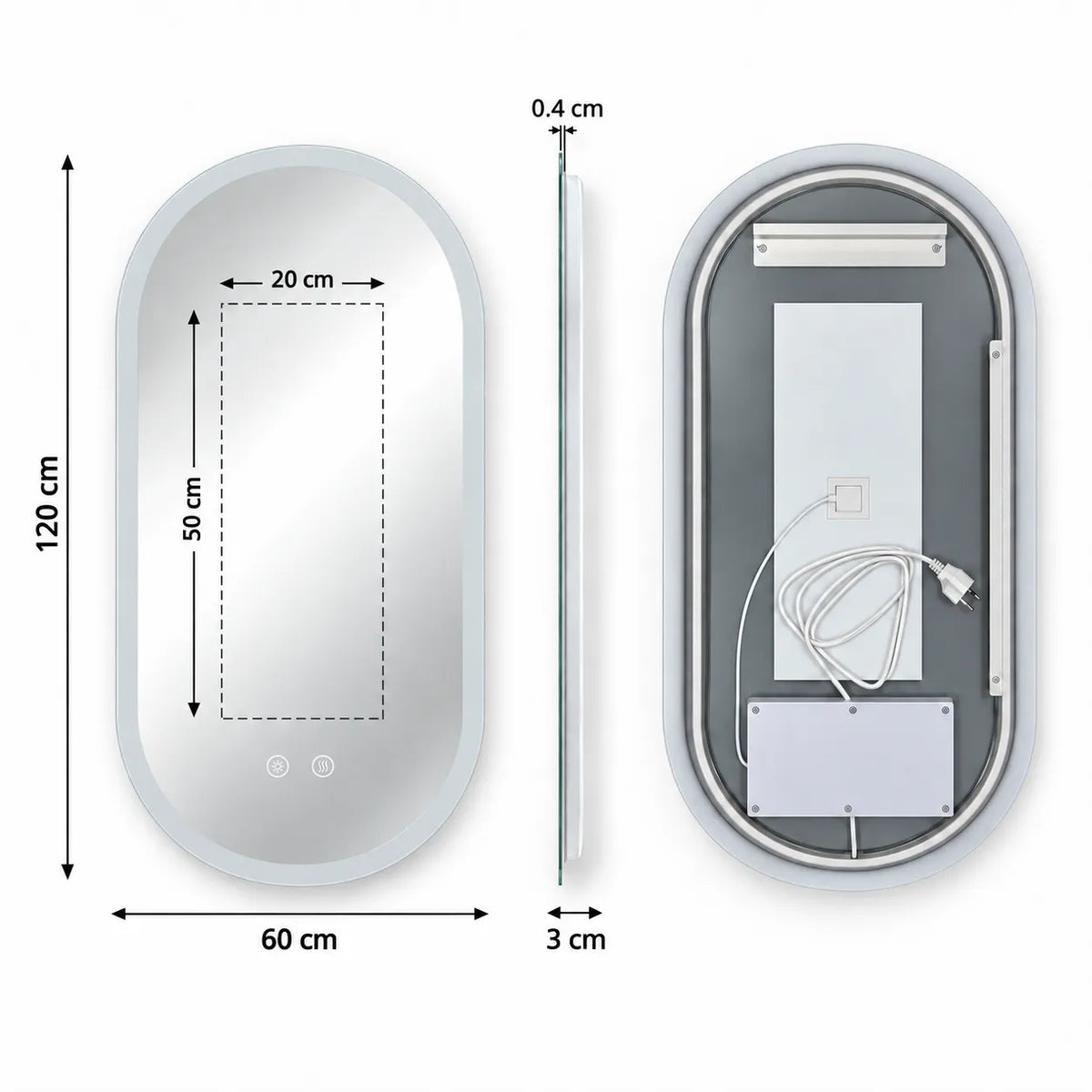 HALO Miroir Ovale Rétroéclairé LED, Cadre Aluminium