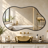 VOLUTA — Miroir Mural Asymétrique, Cadre Métal Nuage ou Lanterne