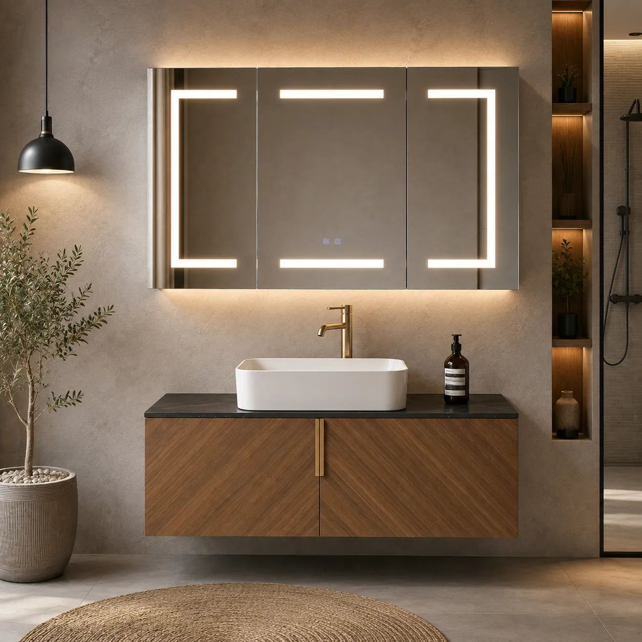 CLARYSE - Armoire Miroir 3 Portes LED Anti-Buée, Prise Intégrée, 100cm