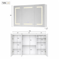CLARYSE - Armoire Miroir 3 Portes LED Anti-Buée, Prise Intégrée, 100cm