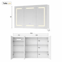 CLARYSE - Armoire Miroir 3 Portes LED Anti-Buée, Prise Intégrée, 100cm