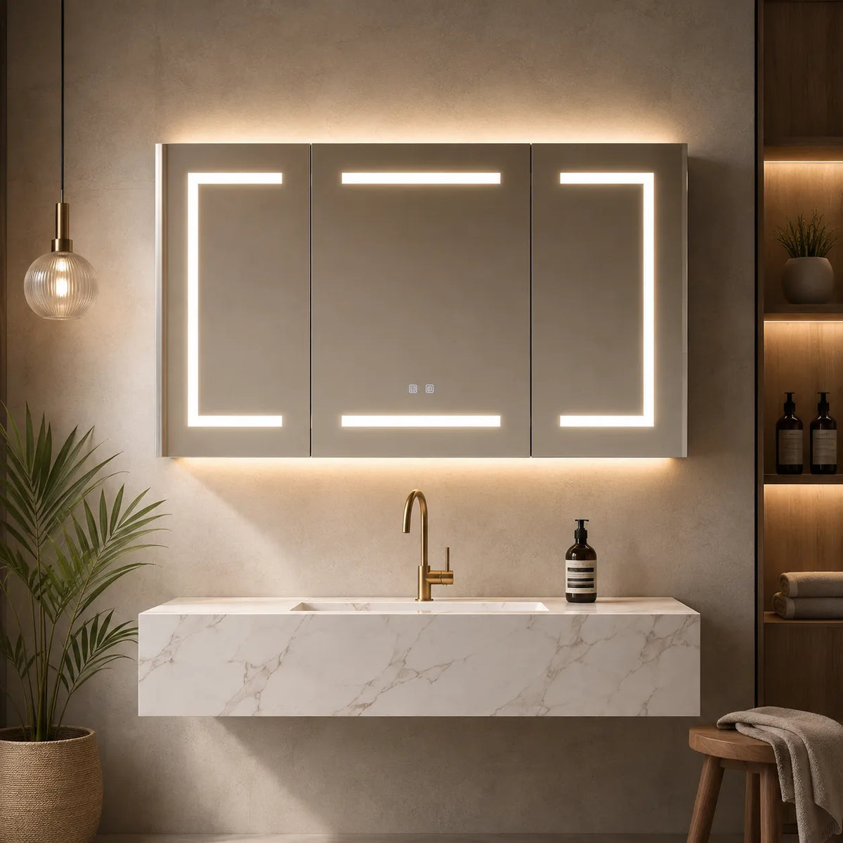 CLARYSE - Armoire Miroir 3 Portes LED Anti-Buée, Prise Intégrée, 100cm