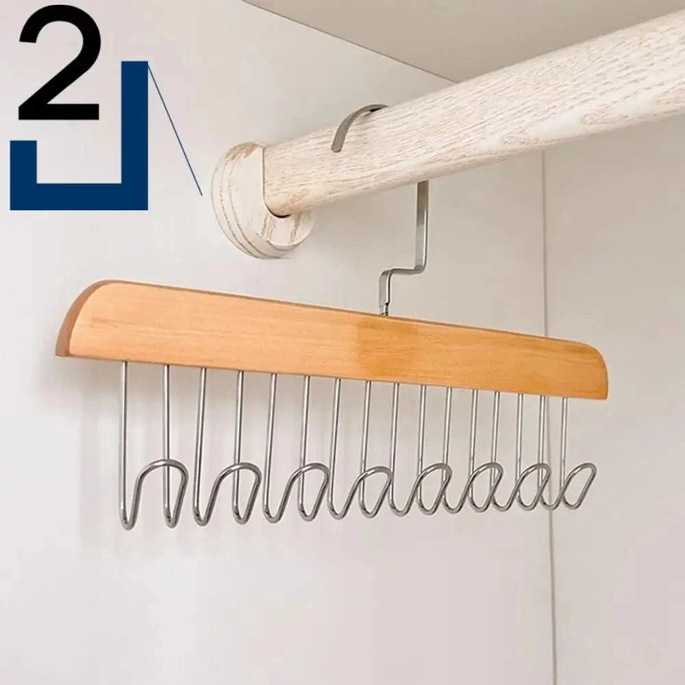 MOD 1 /2 Solid Wood 8 Hook Hanger, Underwear, Vest, Tie Multi-Functional Hook, Suitable For Dormitory, Apartment, Bedroom Finishing 2 pcs burlywood