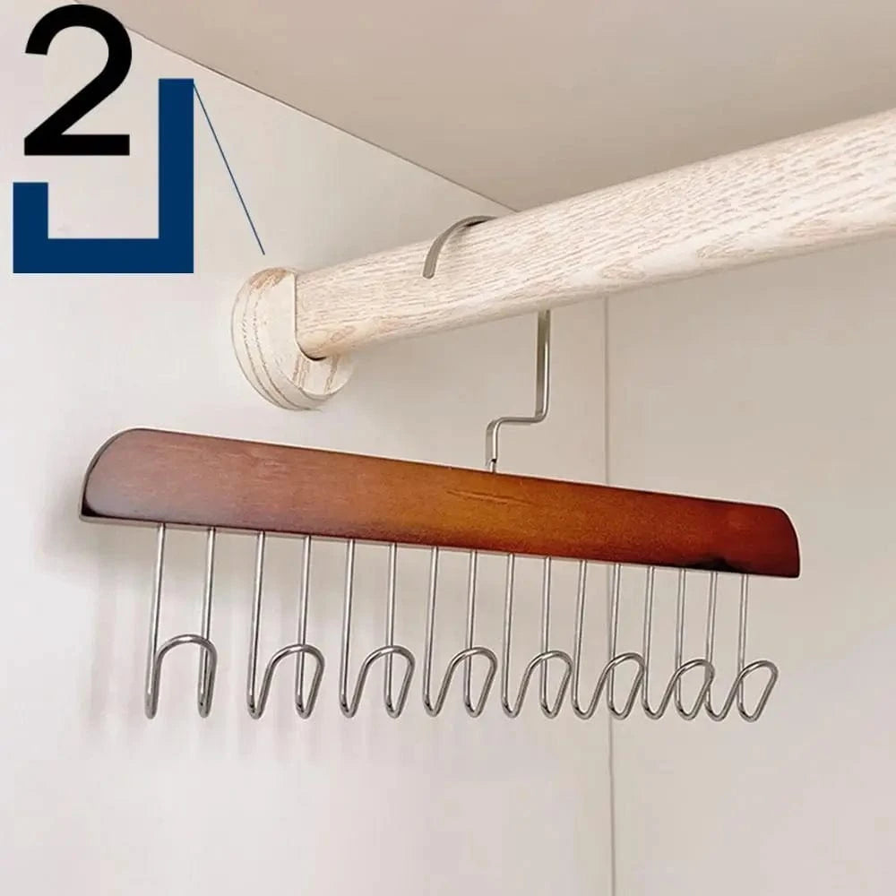 MOD 1 /2 Solid Wood 8 Hook Hanger, Underwear, Vest, Tie Multi-Functional Hook, Suitable For Dormitory, Apartment, Bedroom Finishing 2 pcs Vintage color