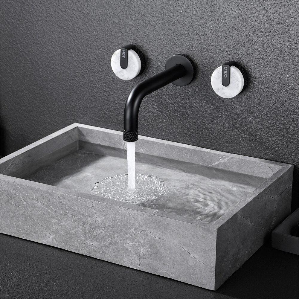 Labradorite Mitigeur de Lavabo Artisanal, Molettes en Marbre