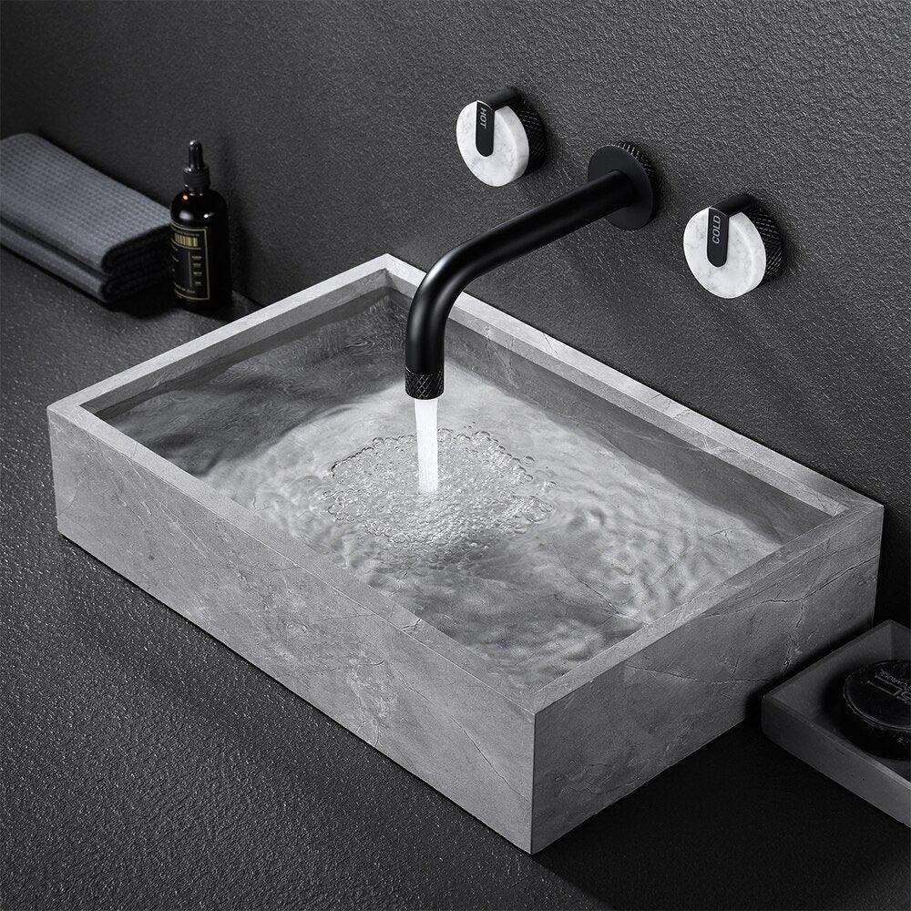 Labradorite Mitigeur de Lavabo Artisanal, Molettes en Marbre