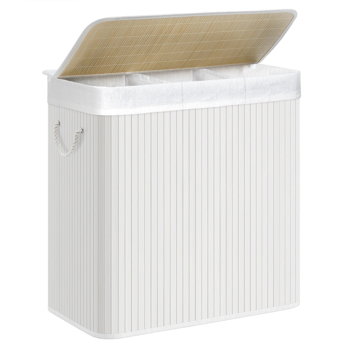 Panier à linge 150 L : Tri facilité avec 3 compartiments, bambou élégant, pliable & - Aéraly