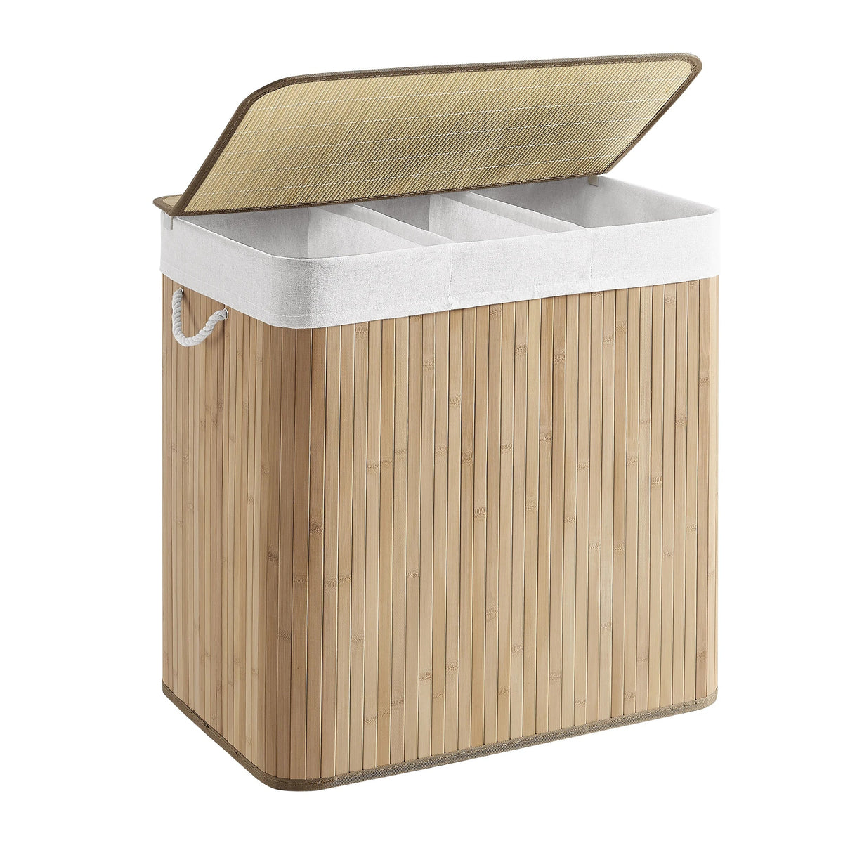 Panier à linge 150 L : Tri facilité avec 3 compartiments, bambou élégant, pliable & - Aéraly