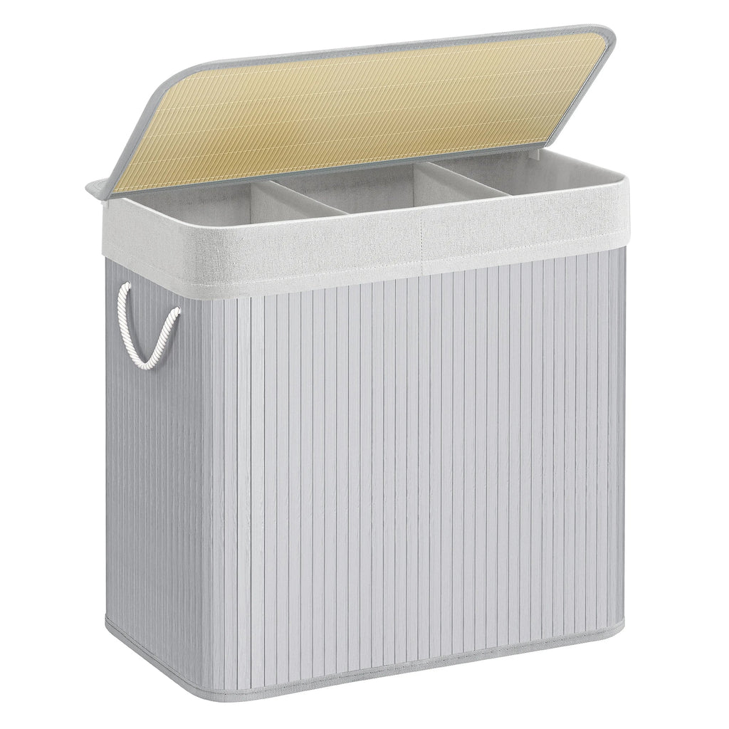 Panier à linge 150 L : Tri facilité avec 3 compartiments, bambou élégant, pliable & - Aéraly
