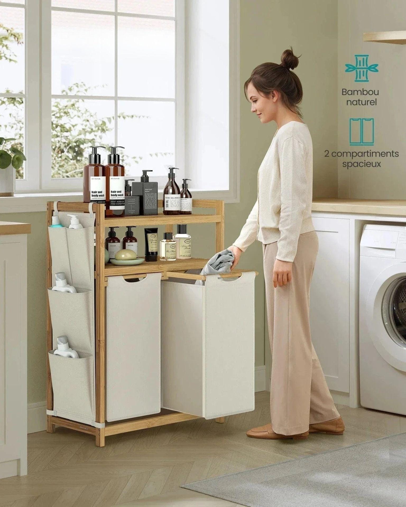 Organisateur de lessive 2 en 1 pour un rangement efficace et stylé 100L / Blanc