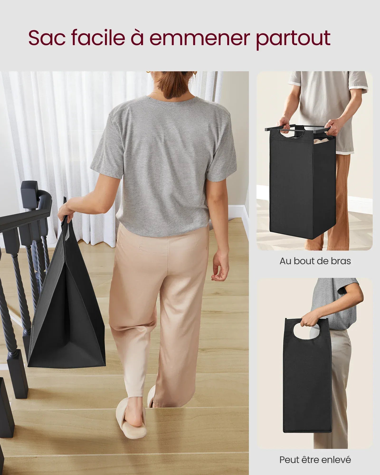 Panier à linge 3 compartiments avec étagère – Robuste et pratique