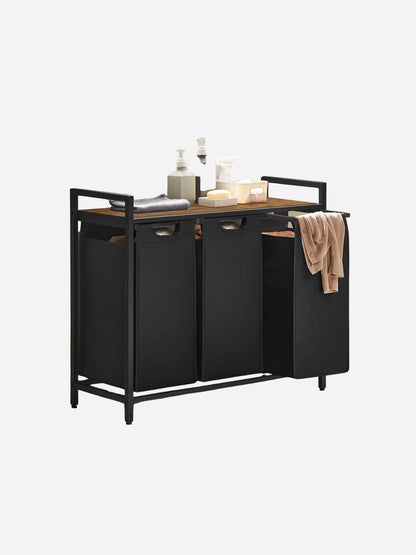 Panier à linge 3 compartiments avec étagère – Robuste et pratique