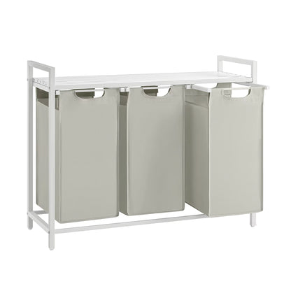 Panier à linge 3 compartiments avec étagère – Robuste et pratique