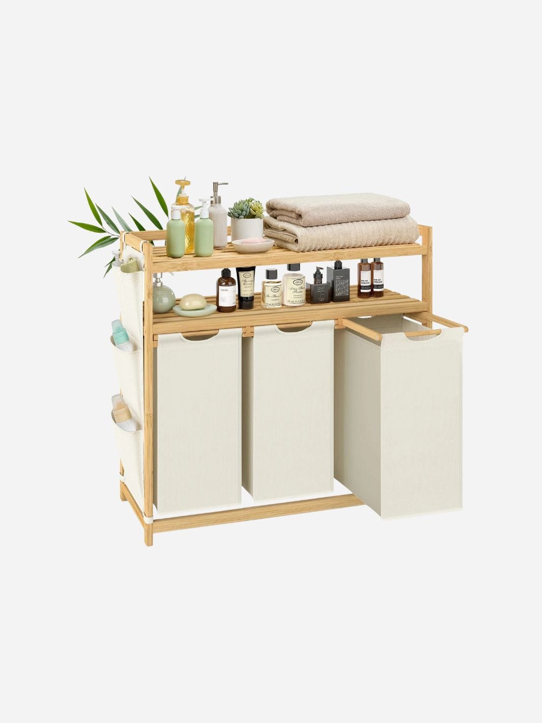 Panier à linge 3 compartiments avec étagère intégrée : Rangez facilement et efficacement votre linge 150 L / Blanc