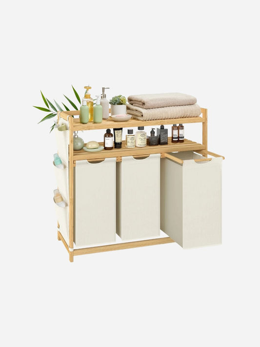 Panier à linge 3 compartiments avec étagère intégrée : Rangez facilement et efficacement votre linge 150 L / Blanc