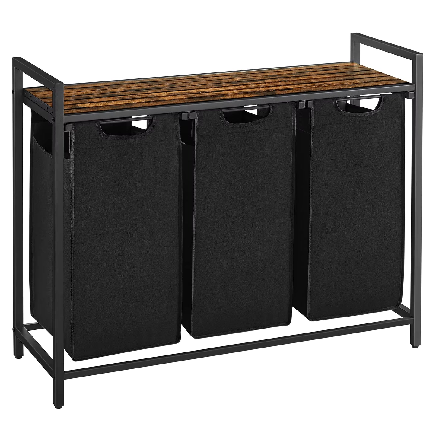 Panier à linge 3 compartiments avec étagère – Robuste et pratique Noir