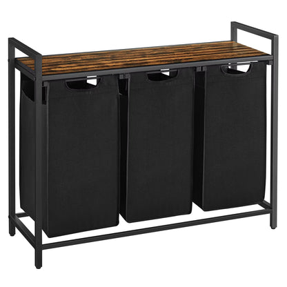 Panier à linge 3 compartiments avec étagère – Robuste et pratique Noir