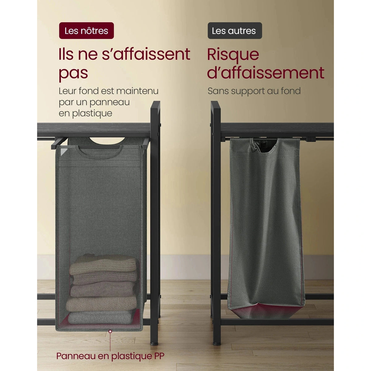 Panier à linge 4 compartiments avec étagère – Grande capacité 160 L - Aéraly