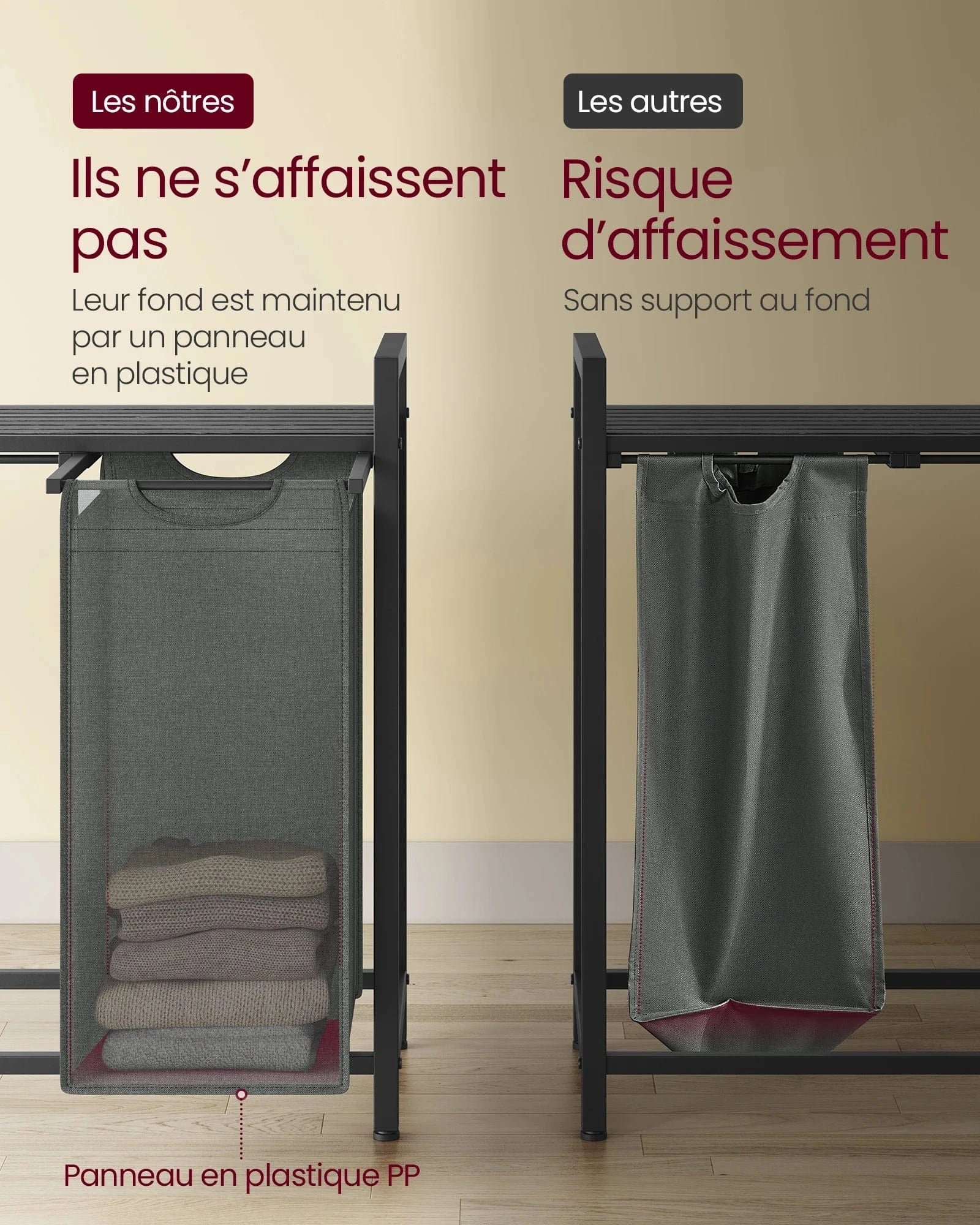 Panier à linge 4 compartiments avec étagère – Grande capacité 160 L