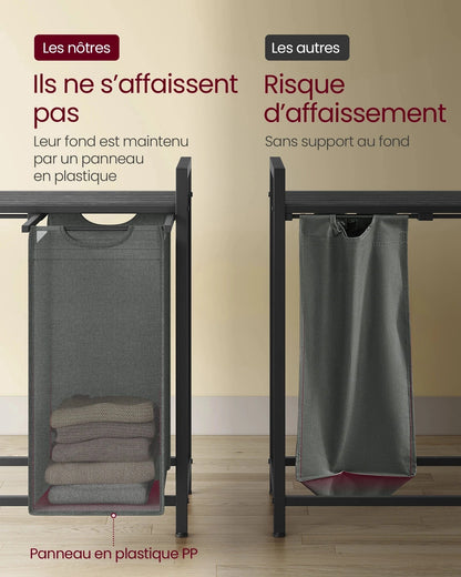 Panier à linge 4 compartiments avec étagère – Grande capacité 160 L