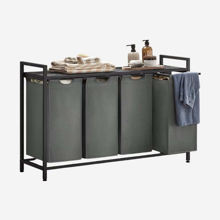Panier à linge 4 compartiments avec étagère – Grande capacité 160 L - Aéraly