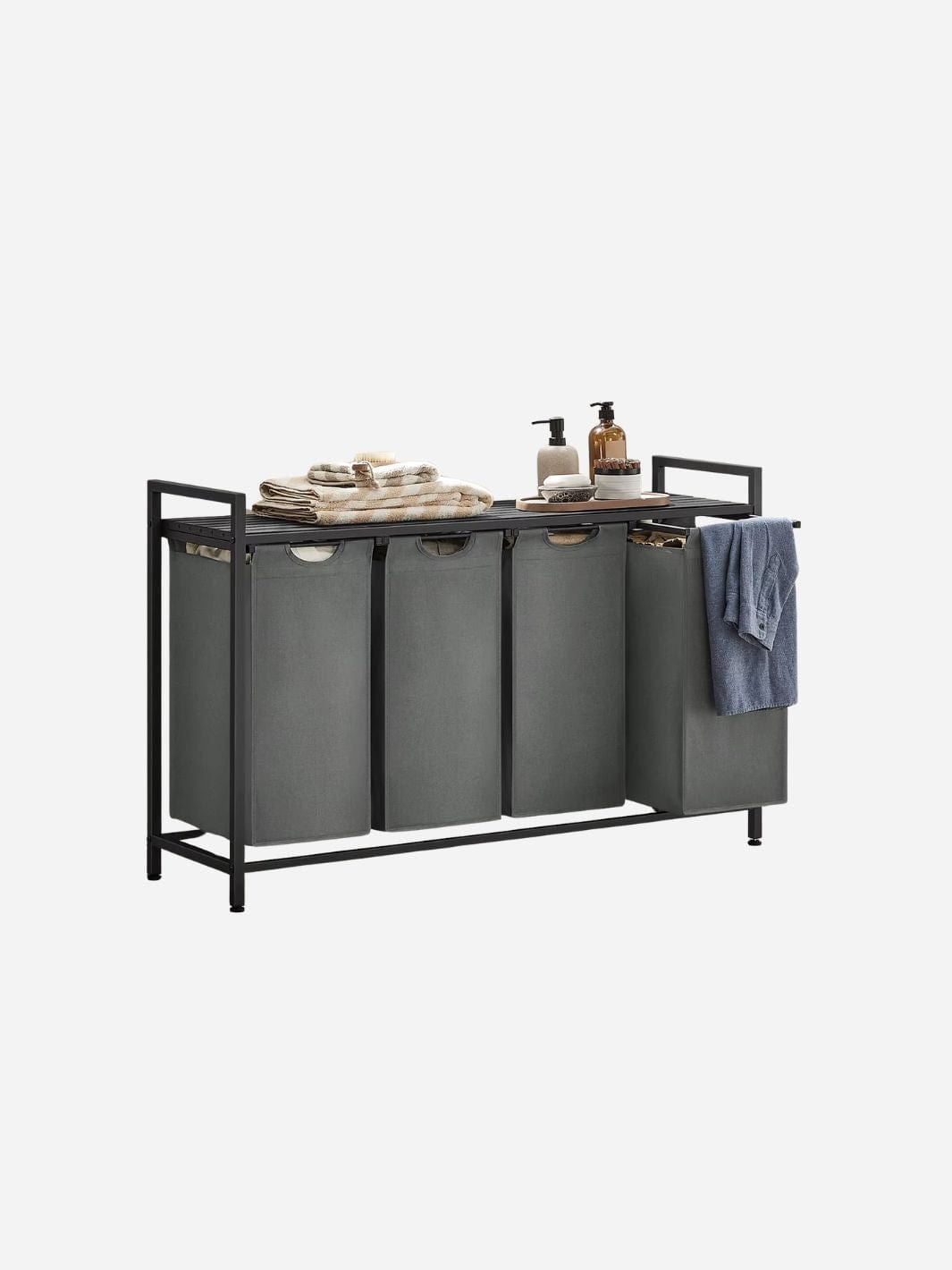 Panier à linge 4 compartiments avec étagère – Grande capacité 160 L