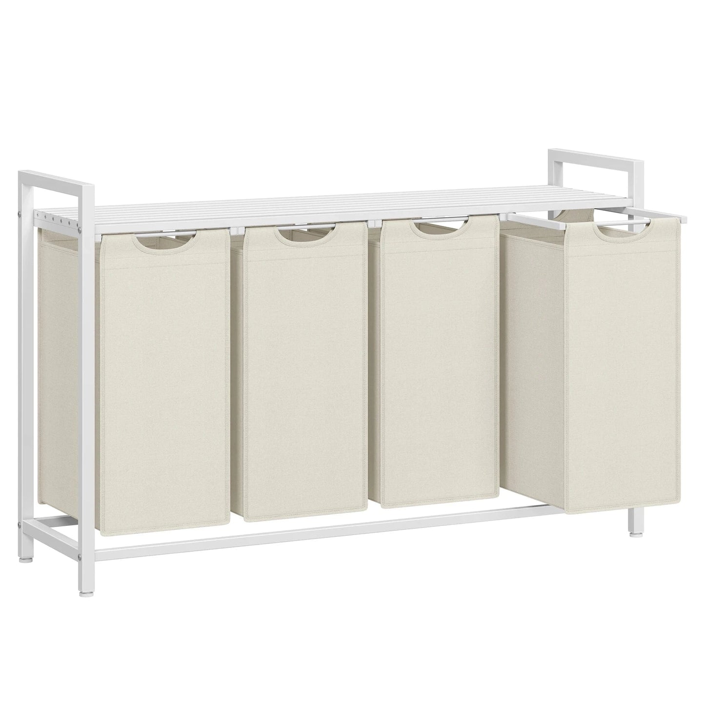 Panier à linge 4 compartiments avec étagère – Grande capacité 160 L Blanc