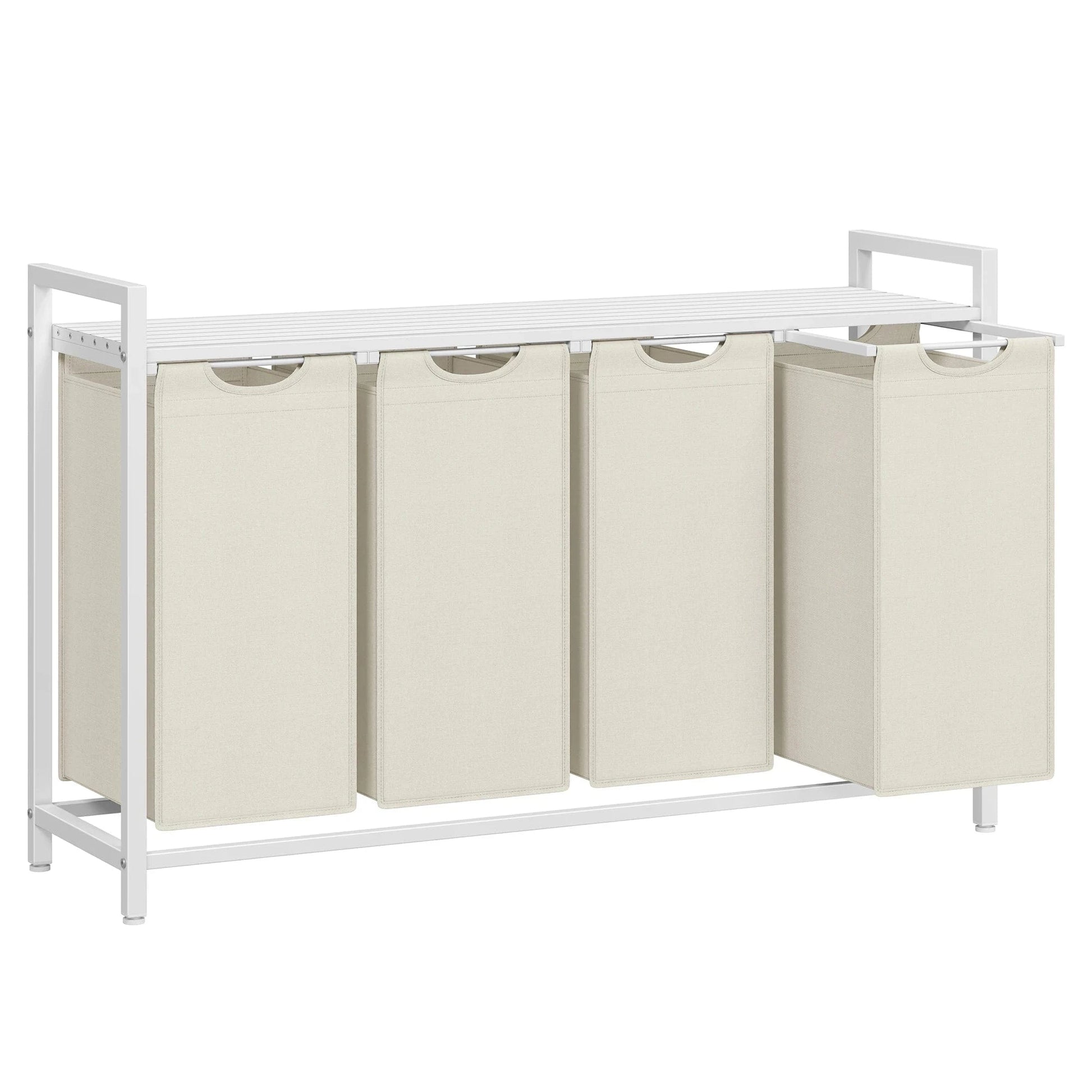 Panier à linge 4 compartiments avec étagère – Grande capacité 160 L Blanc