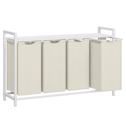 Panier à linge 4 compartiments avec étagère – Grande capacité 160 L Blanc