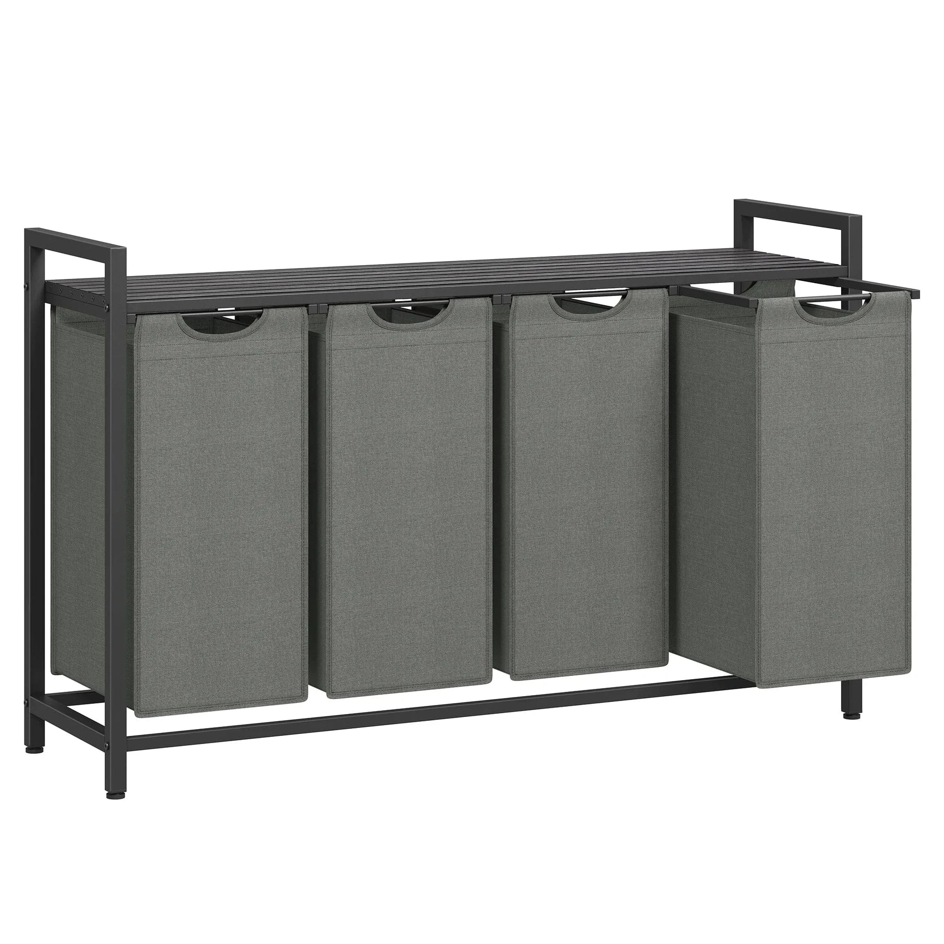 Panier à linge 4 compartiments avec étagère – Grande capacité 160 L Gris