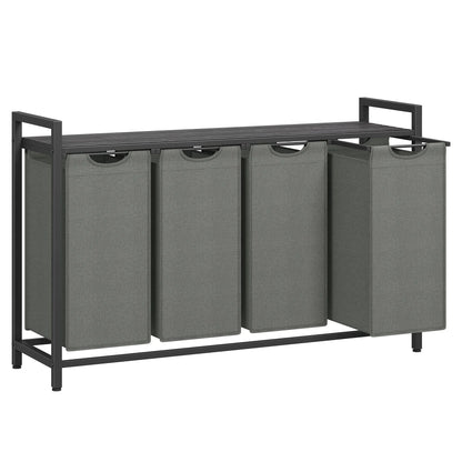 Panier à linge 4 compartiments avec étagère – Grande capacité 160 L Gris