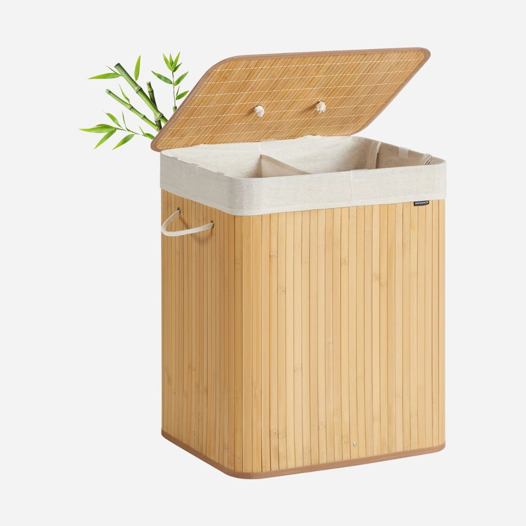 Panier à linge bambou avec couvercle et sac amovible - Aéraly