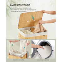 Panier à linge bambou avec couvercle et sac amovible - Aéraly