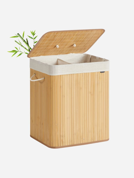 Panier à linge bambou avec couvercle et sac amovible Bambou / 120 L