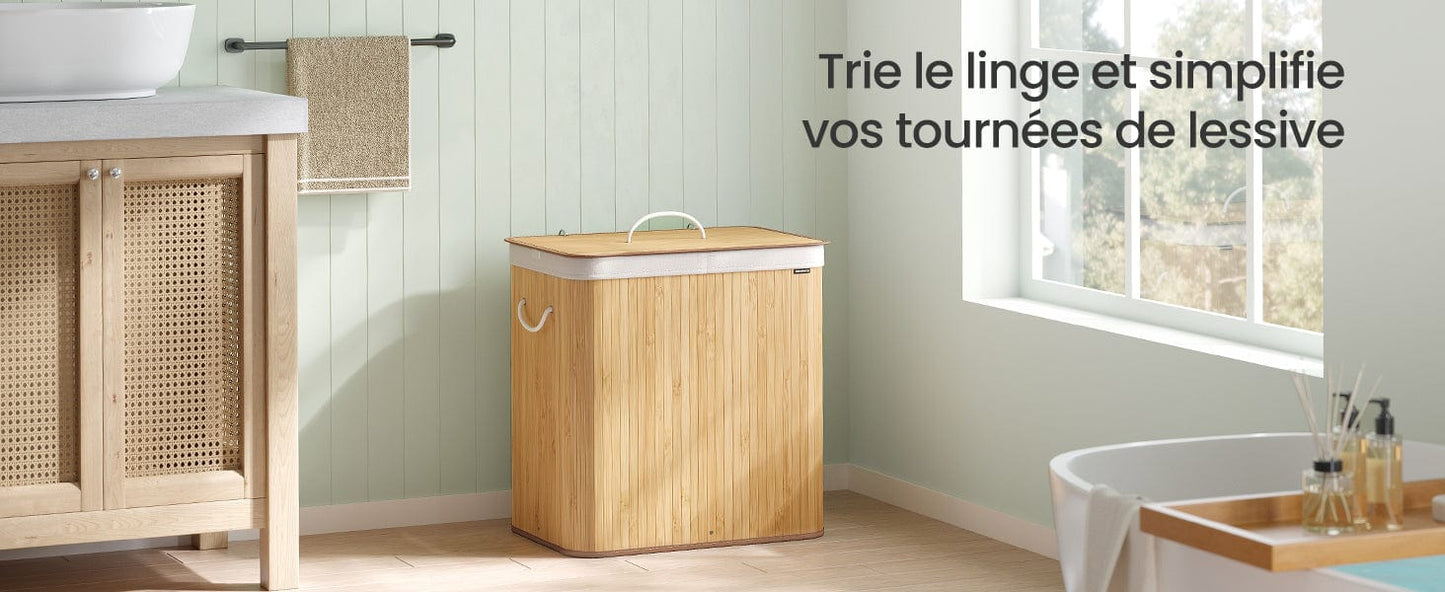 Panier à linge bambou avec couvercle et sac amovible Bambou / 120 L