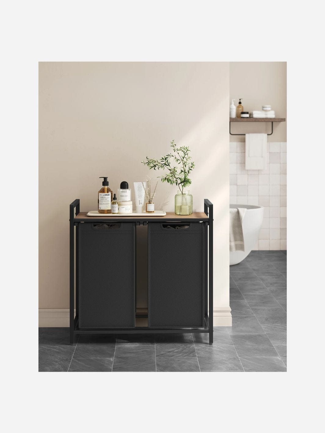 Panier à linge double avec compartiments – Pratique et robuste Noir