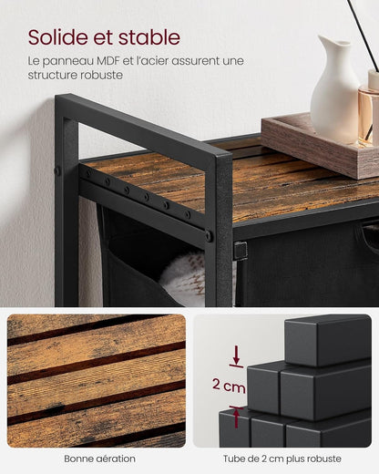 Panier à linge double avec compartiments – Pratique et robuste Noir/Marron