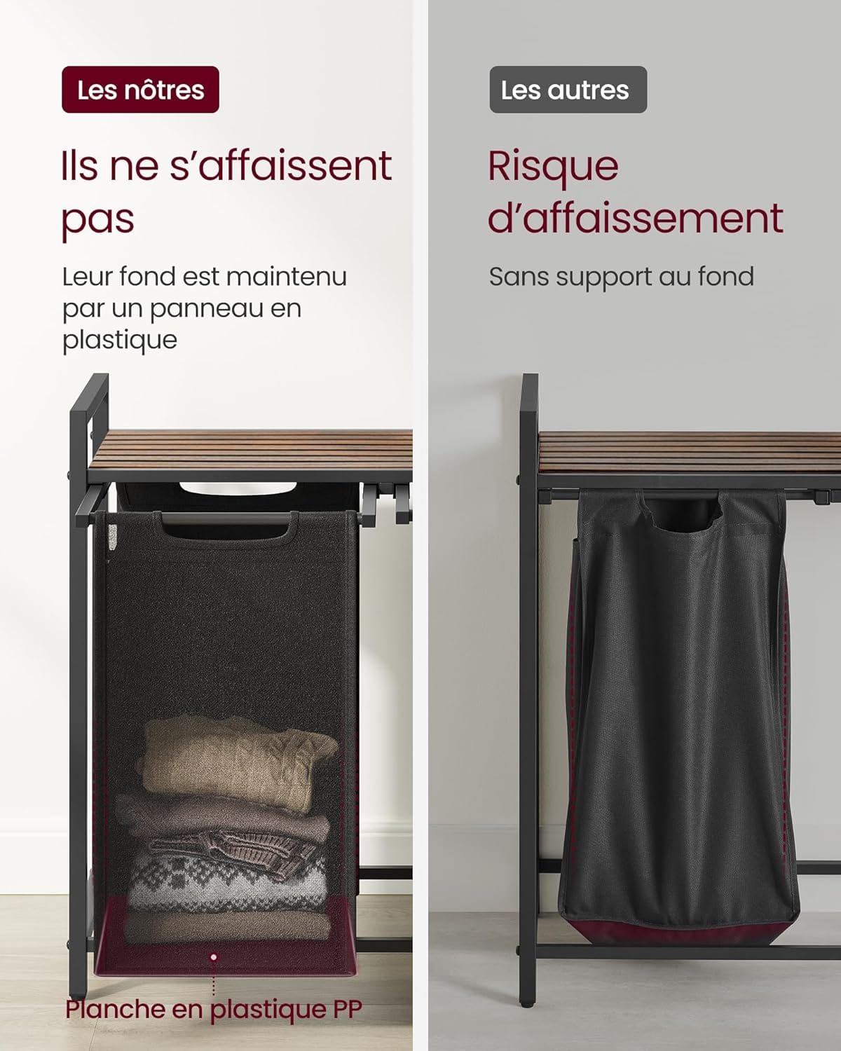 Panier à linge double avec compartiments – Pratique et robuste Noir/Marron