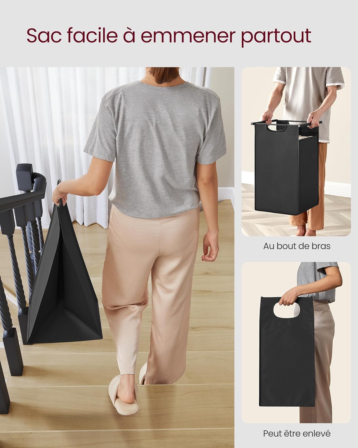 Panier à linge double avec compartiments – Pratique et robuste Noir/Marron