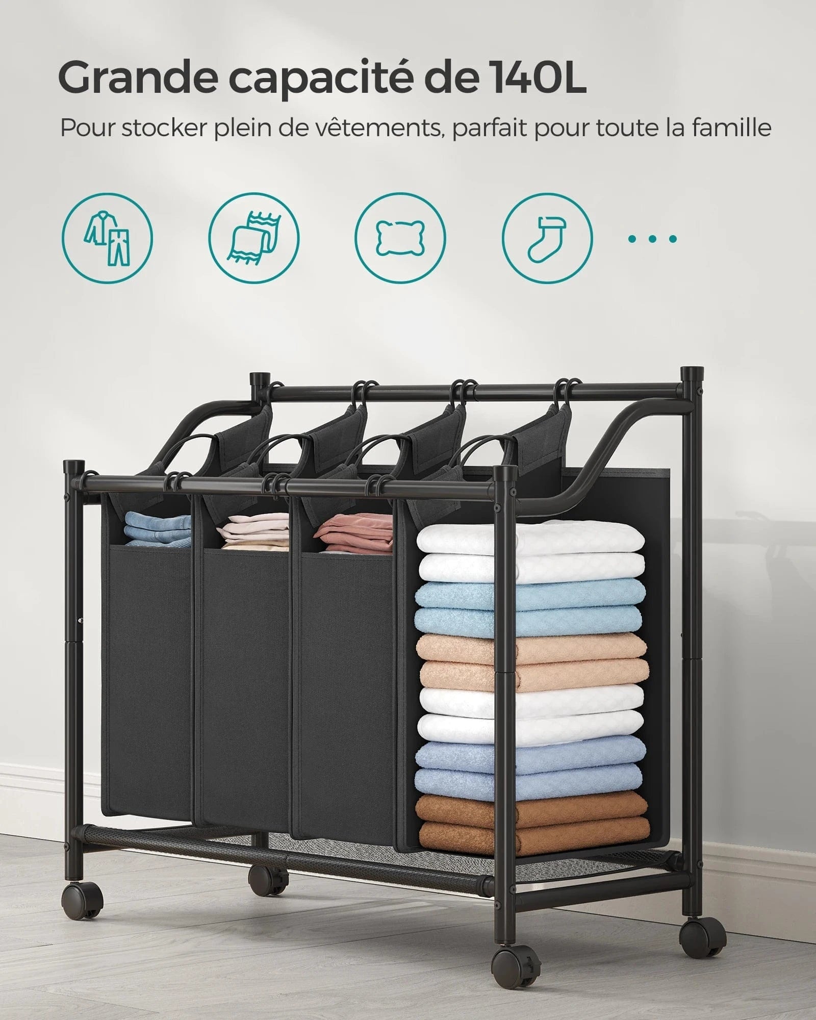 panier à linge 4 compartiments - Bénéficiez d'un rangement pratique et élégant