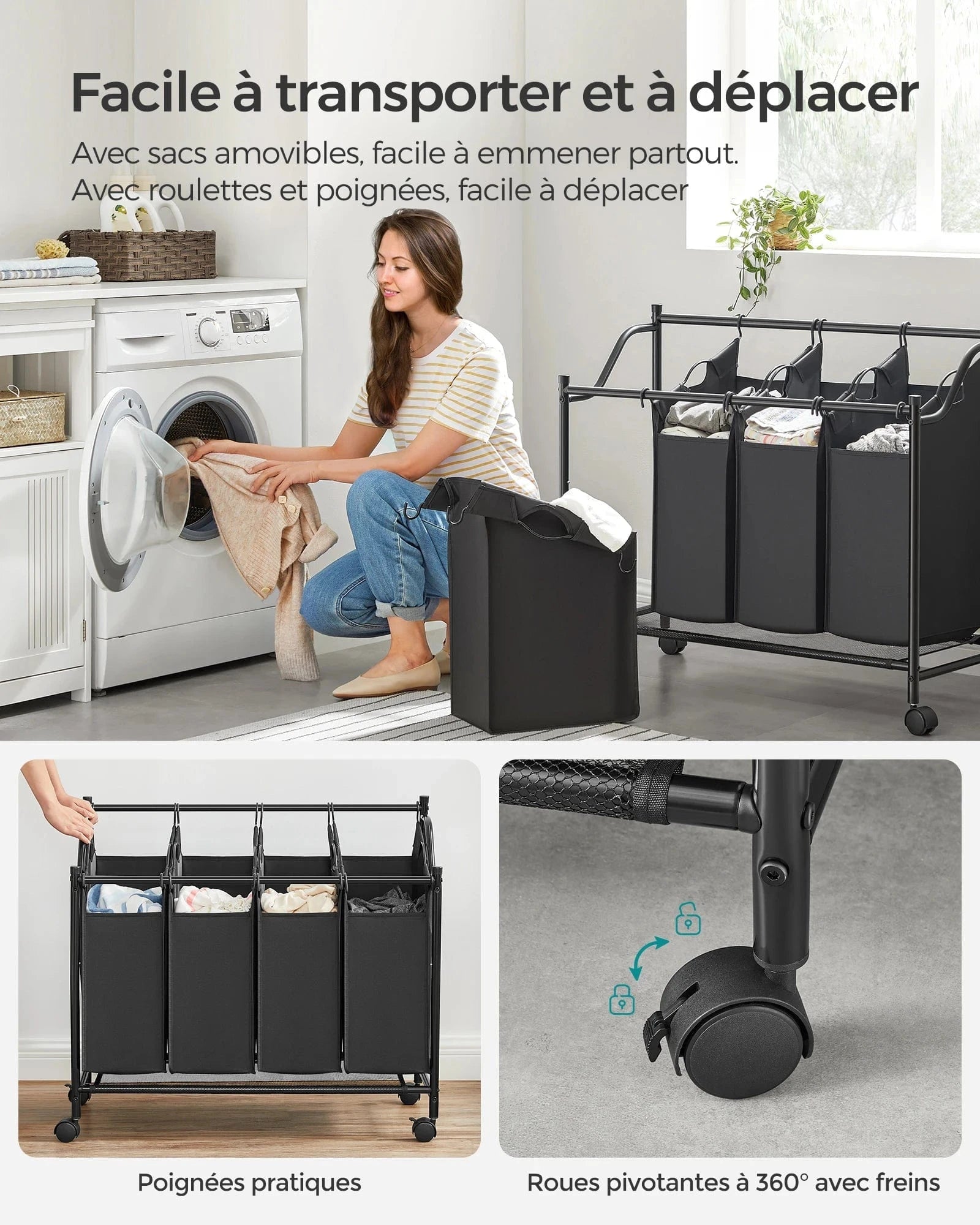 panier à linge 4 compartiments - Bénéficiez d'un rangement pratique et élégant