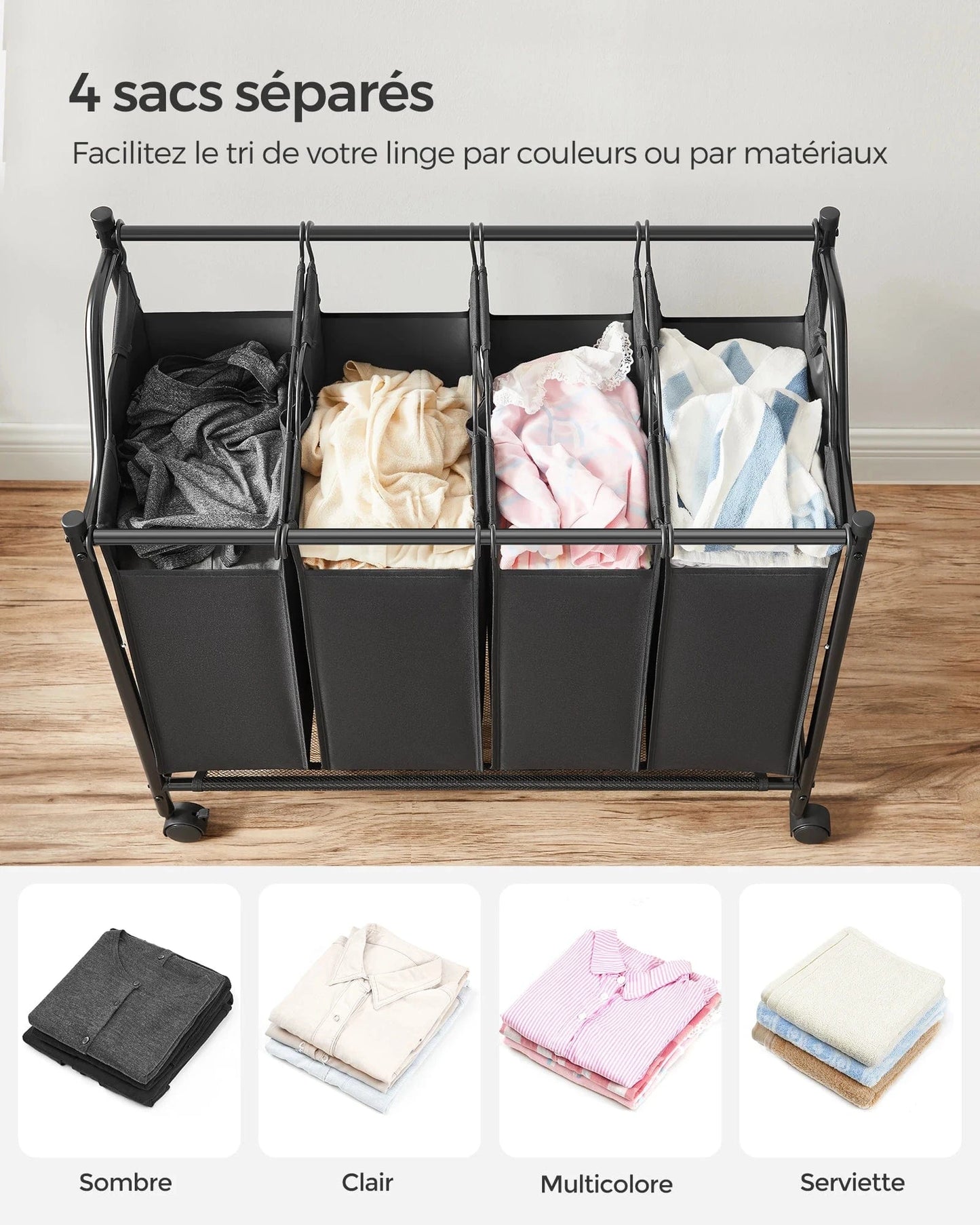 panier à linge 4 compartiments - Bénéficiez d'un rangement pratique et élégant