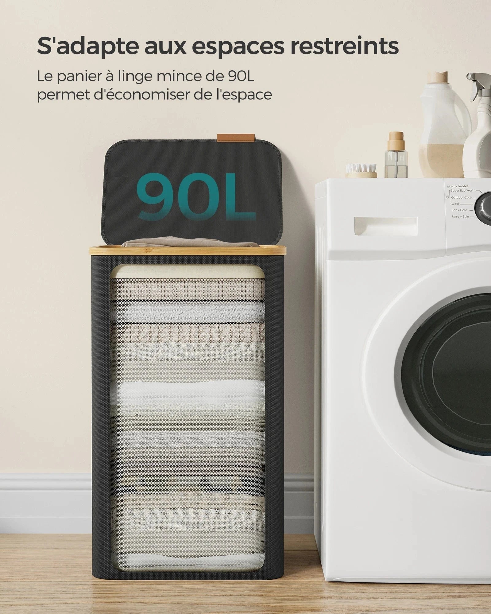 Panier à linge pliable 90L avec couvercle et sac