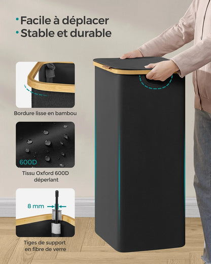 Panier à linge pliable 90L avec couvercle et sac