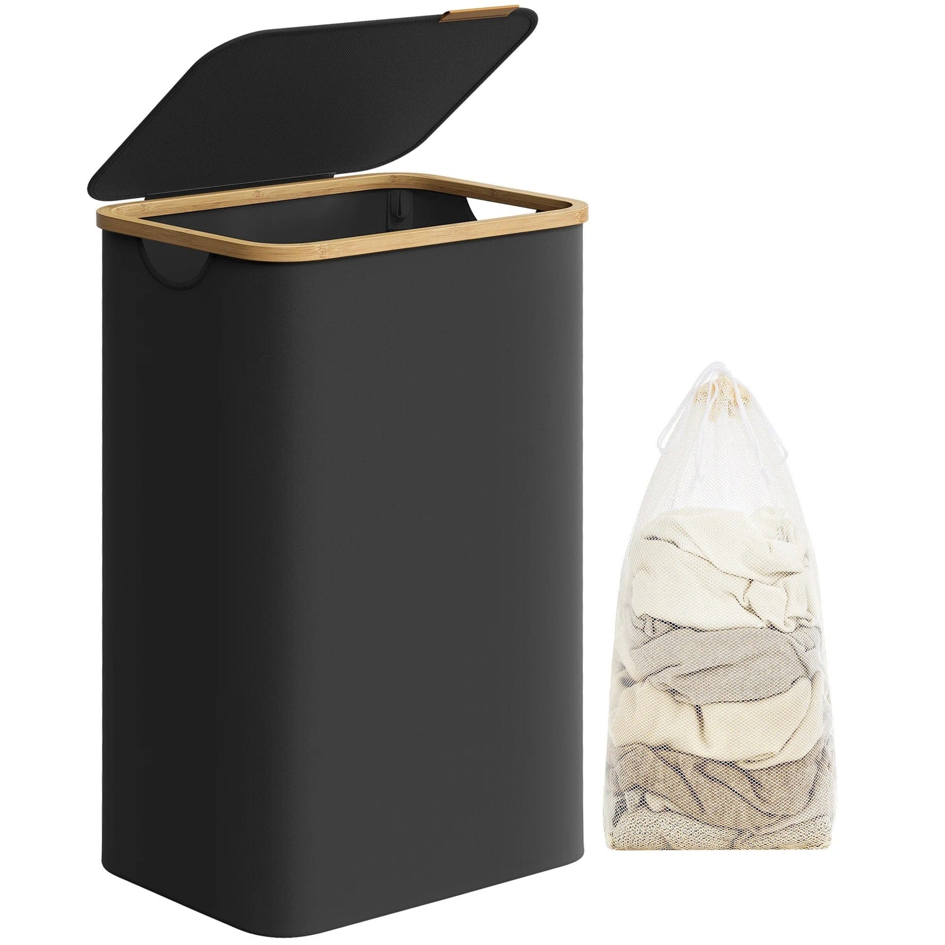 Panier à linge pliable 90L avec couvercle et sac Noir